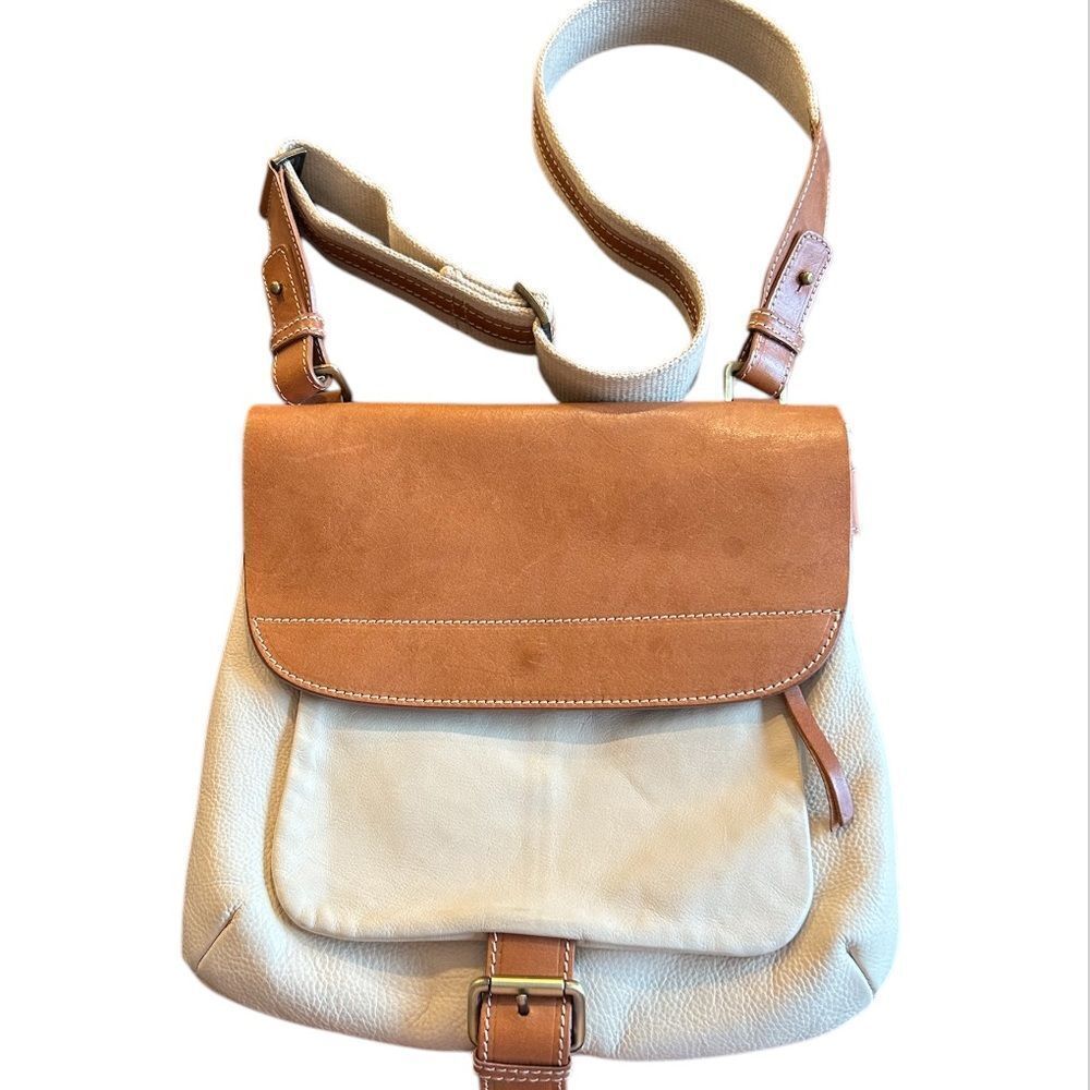 Marco Buggiani Italy Messenger Bag cream tan leather